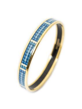 Hermes Enamel Bangle Blue Tiny Cubes Motif Bracelet